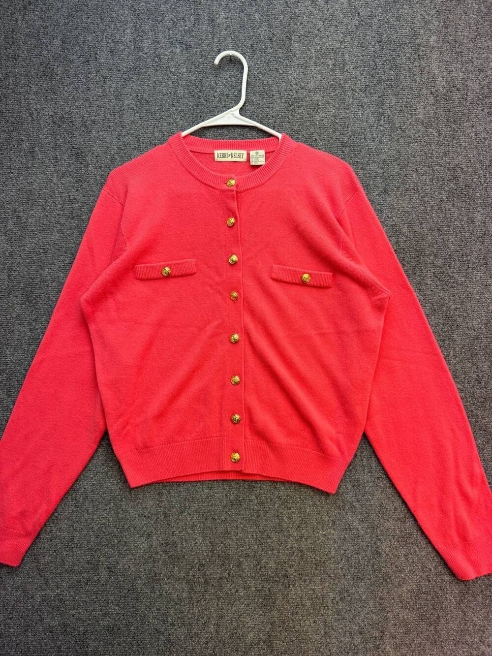 Vintage Kerri N Kelsey Red Gold Button Cardigan Sweater Women’s Size M